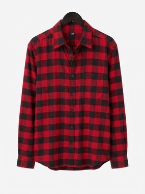 Men's  UNIQLO Red & Black Buffalo Plaid Button-Up Shirt XL